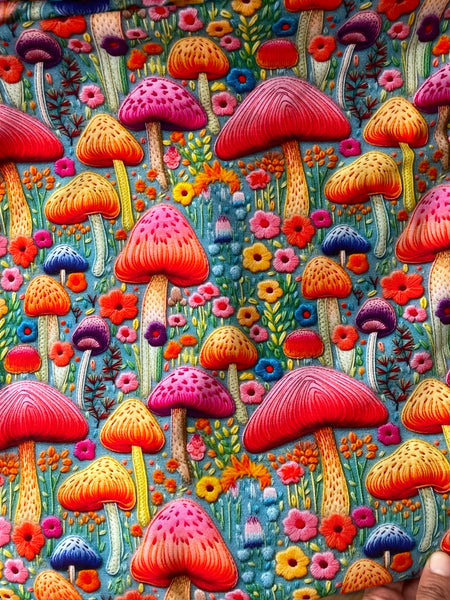 Embroidered mushroom cotton lycra