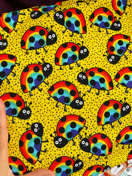 Rainbow ladybirds cotton lycra 120cm piece