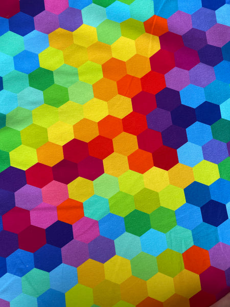 Rainbow hexagons cotton lycra