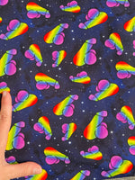 Rainbow willies cotton lycra 70cm piece